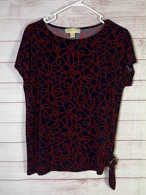 Michael Michael Kors Blue Red Rope Pattern Side Knot Detail Top Size Medium